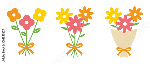 シンプルでかわいい花束。フラットデザインのベクターイラスト。