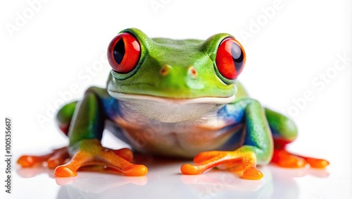 Red eyed tree frog on white background closeup photo