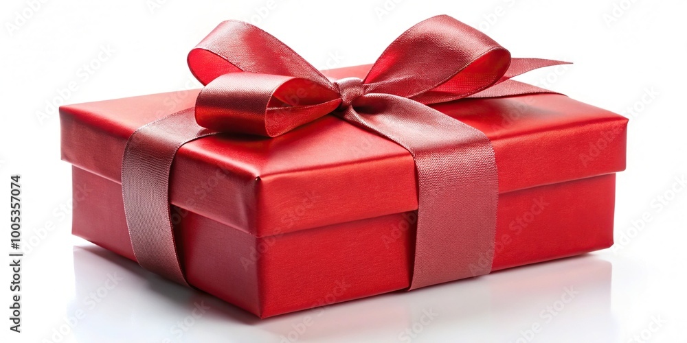 Fototapeta premium Red gift box with ribbon bow isolated on white background