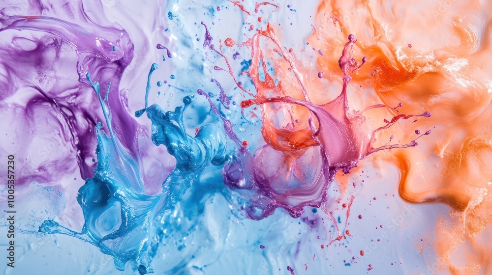 Fototapeta premium A vibrant splash of colored liquids creating an artistic abstract pattern.