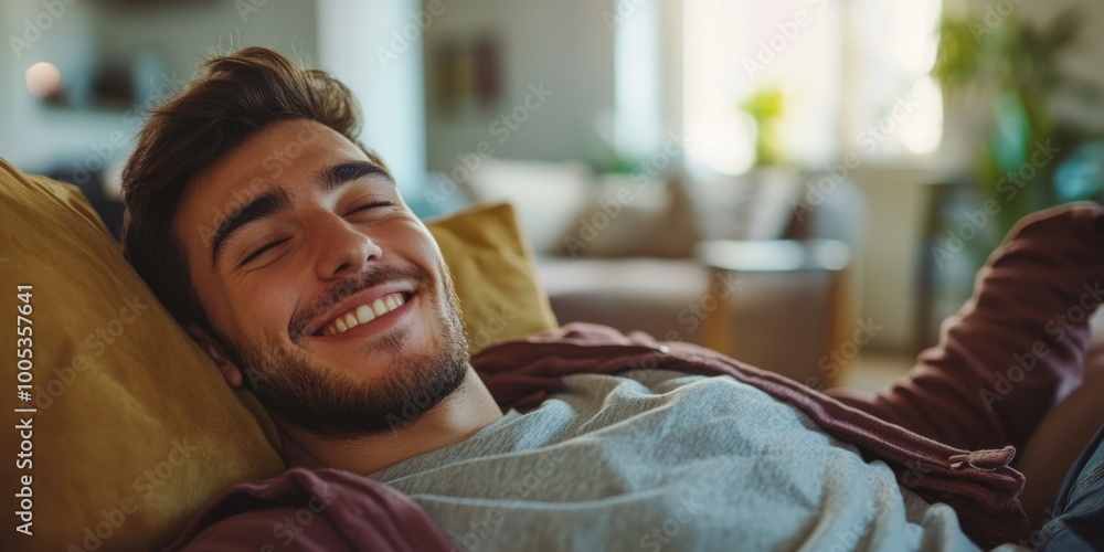 Casual Young Man Relaxing with Hands Behind His Head Casual Young Man Relaxing with Hands Behind His Head