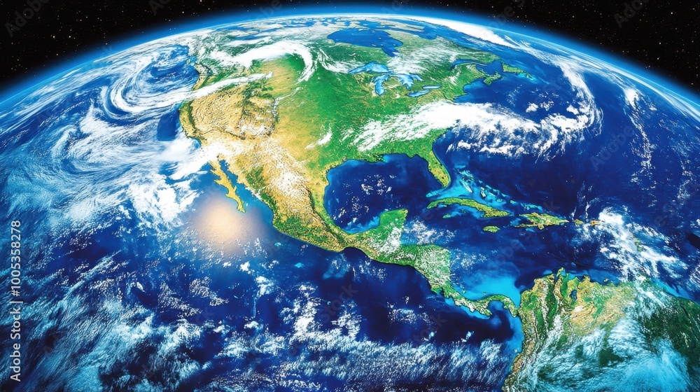 Fototapeta premium A stunning shot of Earth beauty, featuring endless plains, sprawling forests, and the deep blue ocean stretching into the distance.