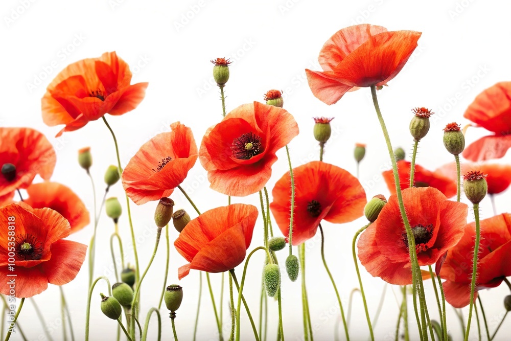 Obraz premium red poppy flowers isolated on white background Dry poppy Herbarium Low Angle