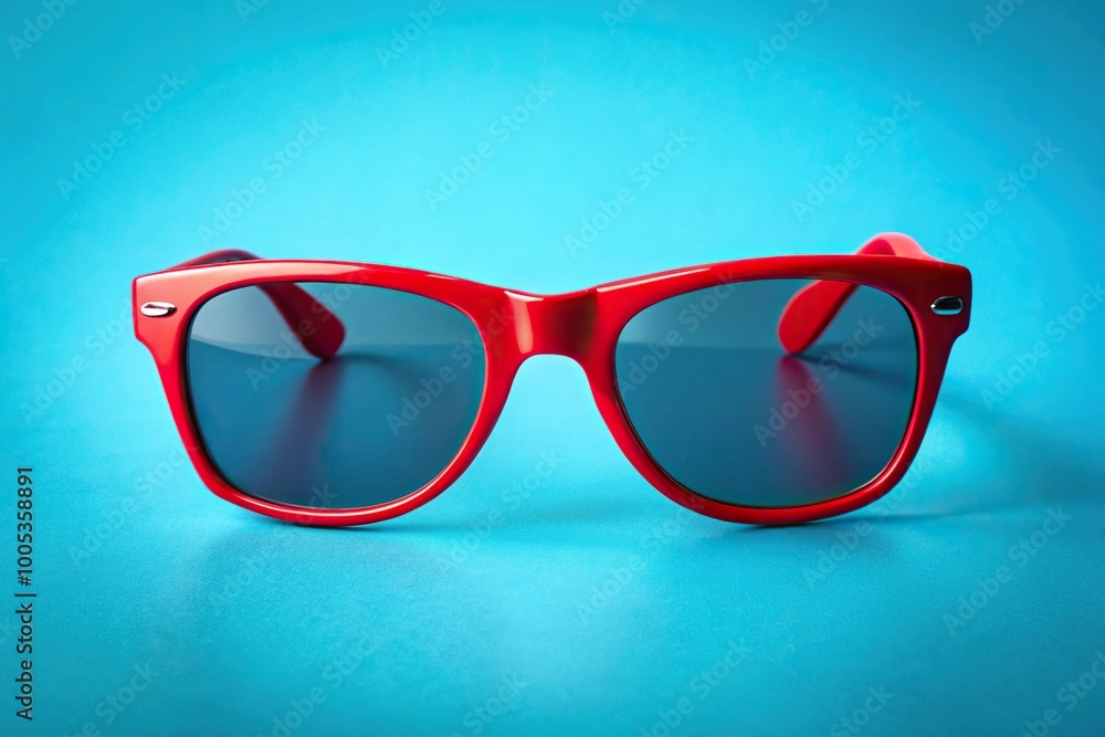 red retro style sunglasses on blue background red retro style sunglasses on blue background