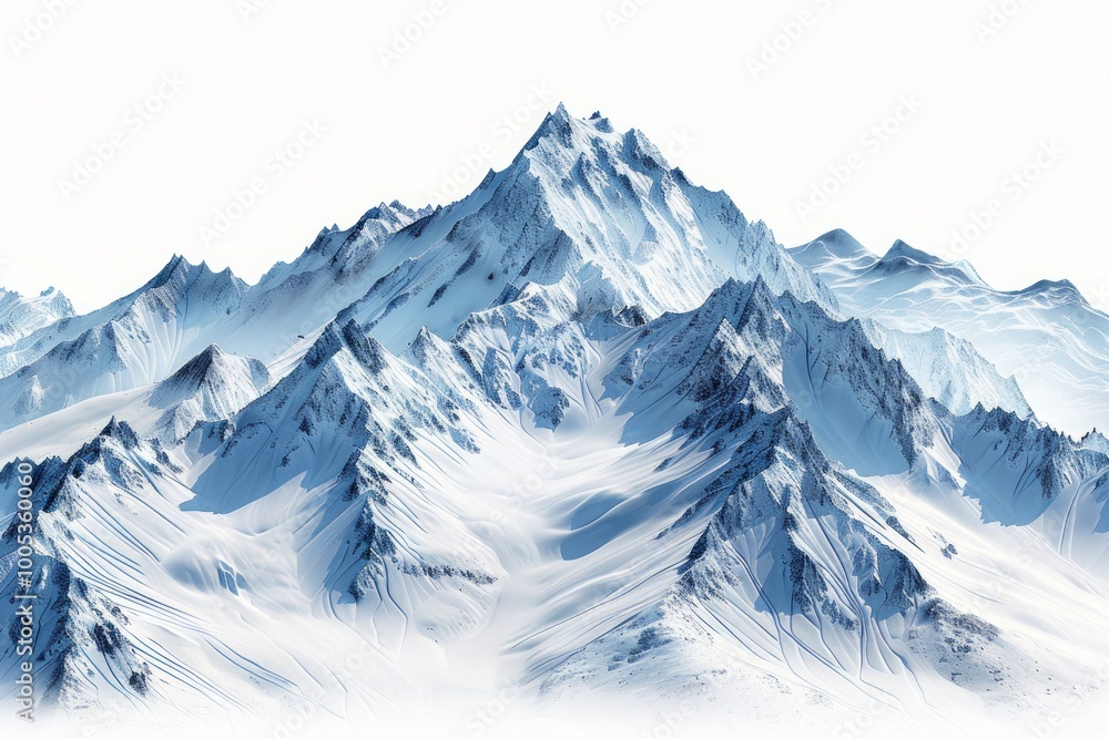 Snowy mountain range with a sharp peak. AI generative. . Snowy mountain range with a sharp peak. AI generative. .