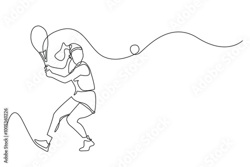 continuous line of female tennis player.single line vector of female tennis athlete.athlete is hitting a tennis ball drawn in one line