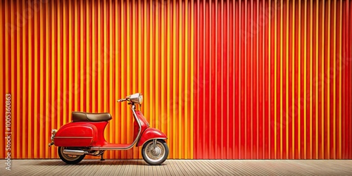 red vintage scooter against striped red yellow wall
