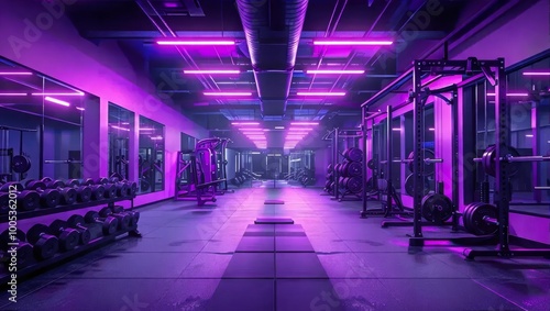 Modern Gym Interior with Neon Lights