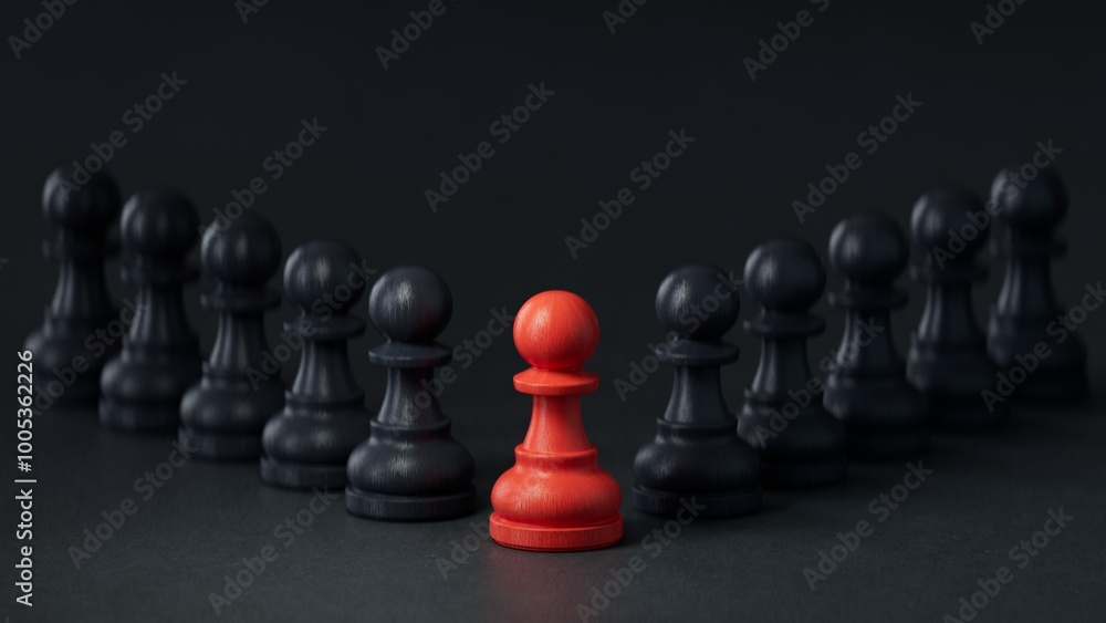 RED chess business concept, leader AND success, Leader out standing.3D rendering on black background.
RED chess business concept, leader AND success, Leader out standing.3D rendering on black background.