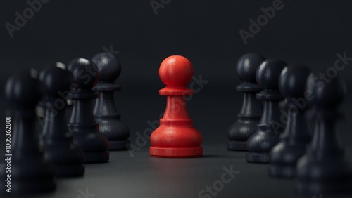 Bilde på lerret RED Chess pawn standing to Be around of other chess, Concept of a leader must ha
