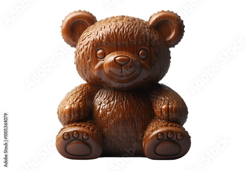  A chocolate teddy bear sits against a black background, showcasing its rich color and soft texture.