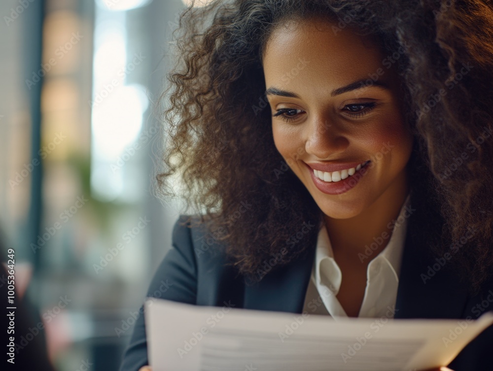 Professional Woman Smiling at Document Professional Woman Smiling at Document