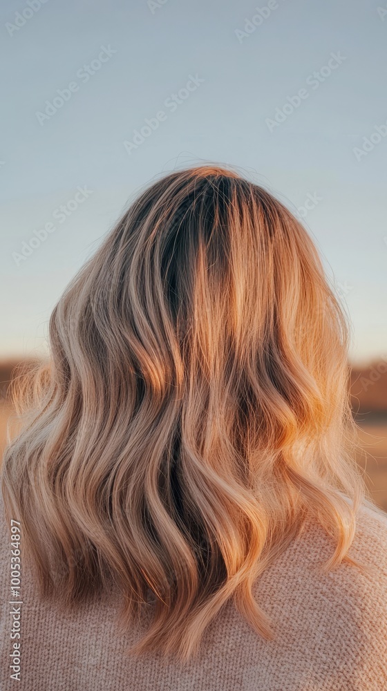 Naklejka premium photo of Design visuals recommending trendy hairstyles and hair colors for women, featuring diverse looks and shades to inspire fresh and stylish transformations, golden hour photography 