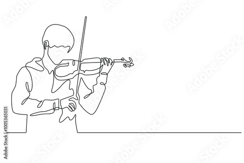 continuous line of violinist.one line drawing of man playing violin.single line vector illustration.isolated white background