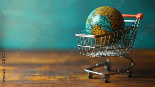 Miniature Shopping Cart Holding Globe Generative AI