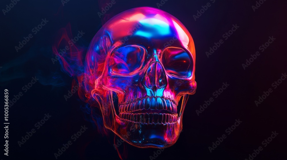 Vibrant skull with neon colors in dark background, digital art. Futuristic and abstract concept Vibrant skull with neon colors in dark background, digital art. Futuristic and abstract concept