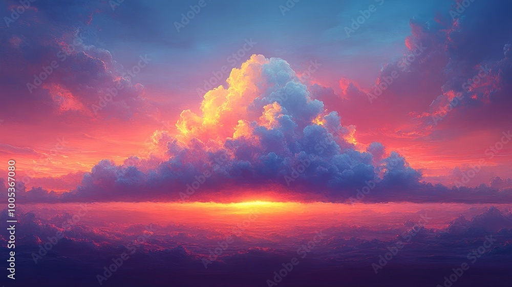 Obraz premium Vibrant Sunset Sky with Glowing Clouds Generative AI