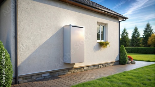 Reflected Storehouse of electricity on the wall of the outer house Household energy storage battery