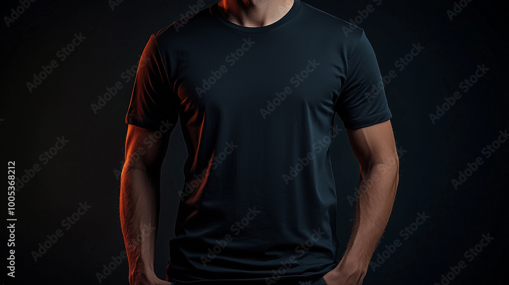 Charcoal Black Regular T-Shirt Under Studio Lighting Charcoal Black Regular T-Shirt Under Studio Lighting