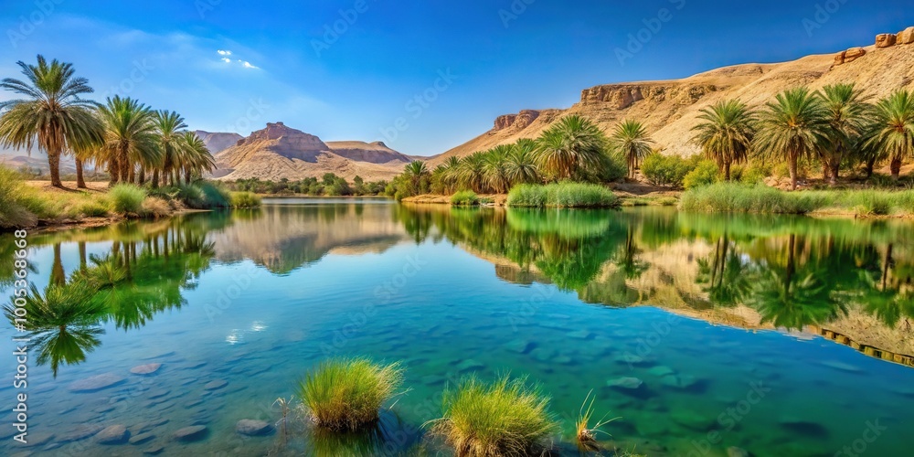 Reflection of trees and grass in Wadi Nammar lake water Reflection of trees and grass in Wadi Nammar lake water