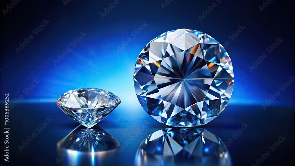 Reflective glass background with round and pear cut diamonds Reflective glass background with round and pear cut diamonds