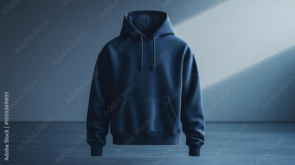 Dark Blue Hoodie on Minimalist Light Grey Backdrop Dark Blue Hoodie on Minimalist Light Grey Backdrop