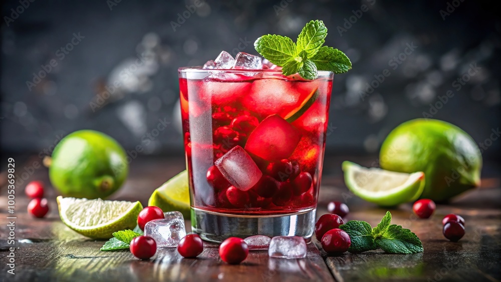 Refreshing cranberry juice cocktail with ice and lime, a zesty thirst quencher Refreshing cranberry juice cocktail with ice and lime, a zesty thirst quencher