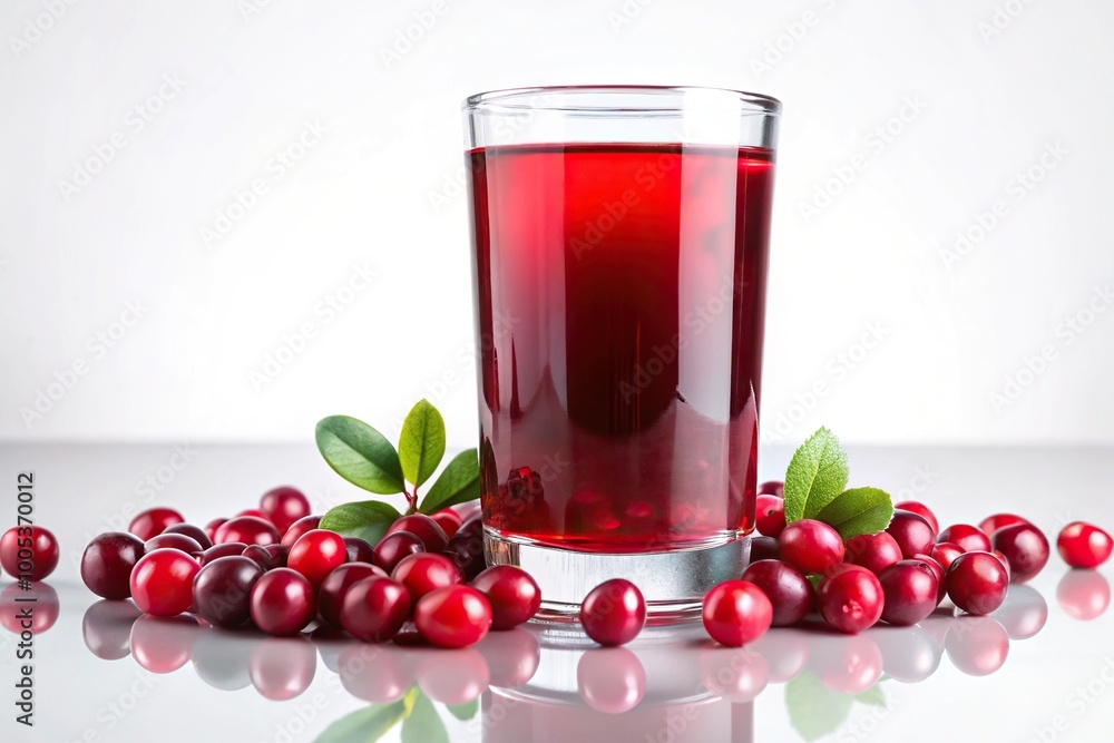 Refreshing glass of cranberry juice on a white background with leading lines Refreshing glass of cranberry juice on a white background with leading lines