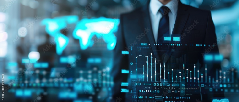 Fototapeta premium Businessman in Suit Presenting Data Insights