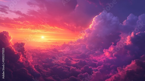 A vibrant sunset over clouds, showcasing a blend of colors in the sky.