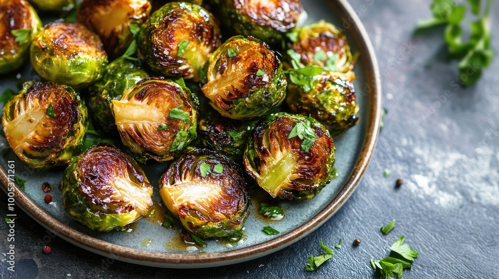 A plate of bitter-tasting Brussels sprouts roasted with balsamic vinegar, garlic, and herbs. A plate of bitter-tasting Brussels sprouts roasted with balsamic vinegar, garlic, and herbs.