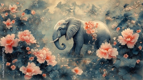 Elegant Elephant in a Dreamy Flower Garden Generative AI photo