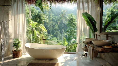 A bathroom overlooking the jungle photo