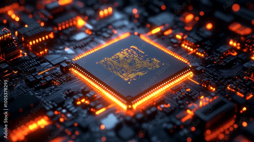 Glowing Microchip Close-Up Generative AI Glowing Microchip Close-Up Generative AI