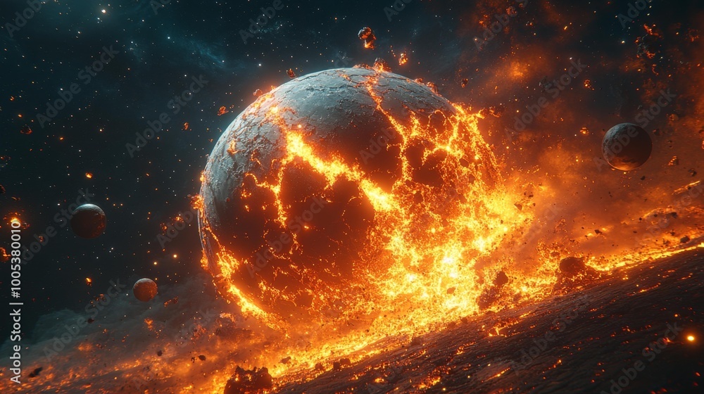 Exploding Planet in Space with Fiery Lava Generative AI Exploding Planet in Space with Fiery Lava Generative AI