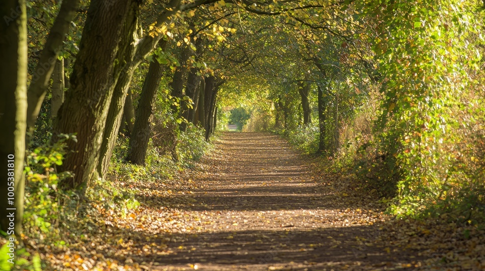 Fototapeta premium Serene Autumn Forest Pathway for Peaceful Reflection