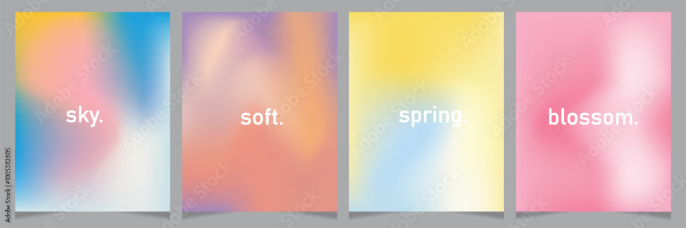 Blurred spring gradient background. Summer yellow, blue, pink pastel colored banner. Simple soft light background. Vector aesthetic springtime set Blurred spring gradient background. Summer yellow, blue, pink pastel colored banner. Simple soft light background. Vector aesthetic springtime set