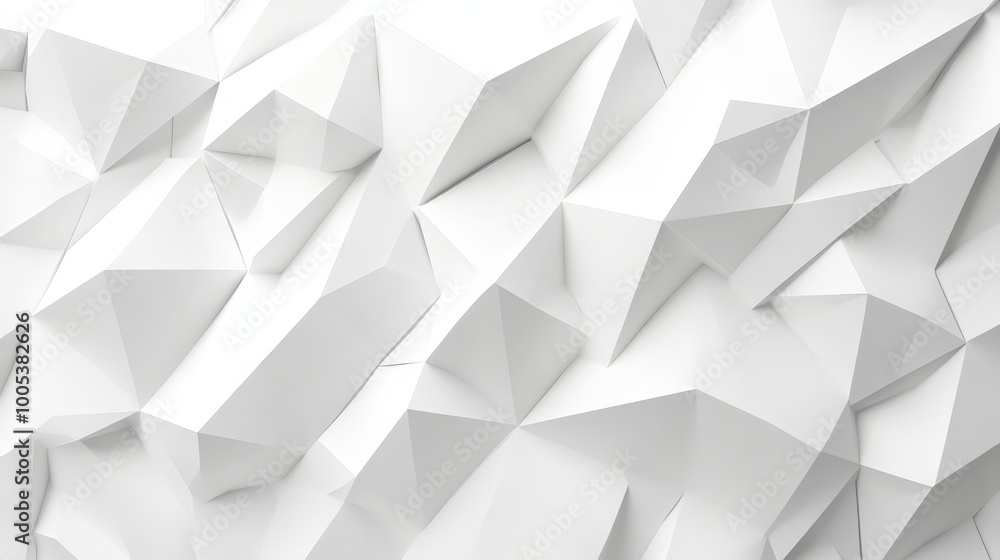 Abstract 3D render of a white low poly background with angular shapes and a smooth surface Abstract 3D render of a white low poly background with angular shapes and a smooth surface