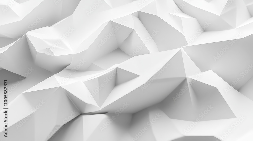 Abstract 3D render of a white low poly background with angular shapes and a smooth surface Abstract 3D render of a white low poly background with angular shapes and a smooth surface