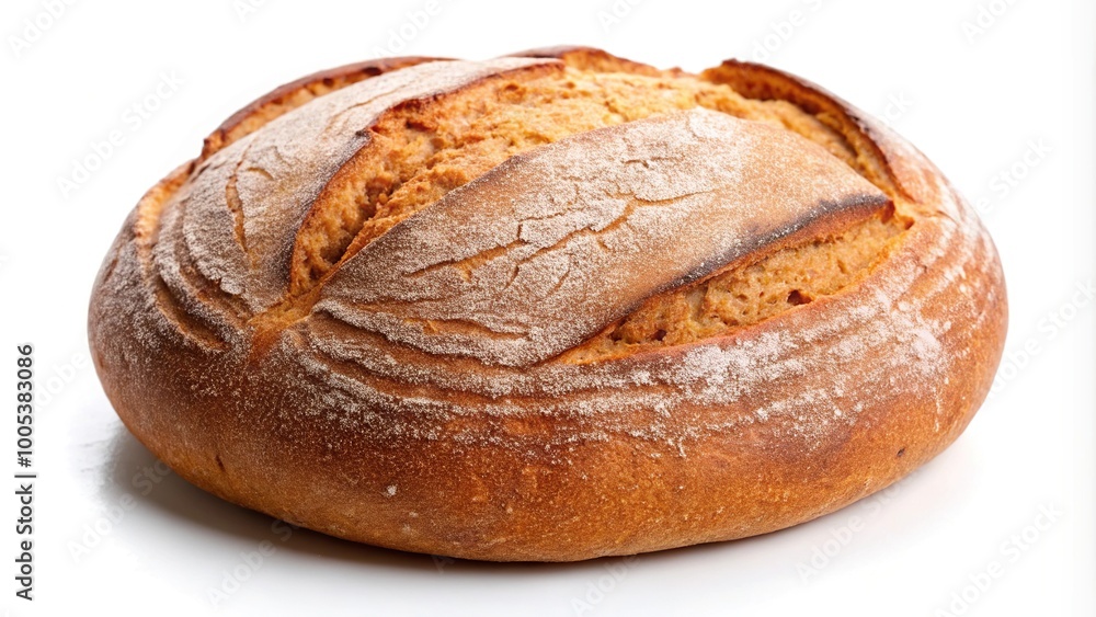 Round bread with a crispy brown crust on a white background Round bread with a crispy brown crust on a white background
