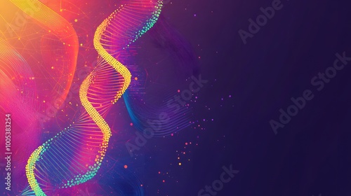 Abstract DNA helix with vibrant colors and a dark background.