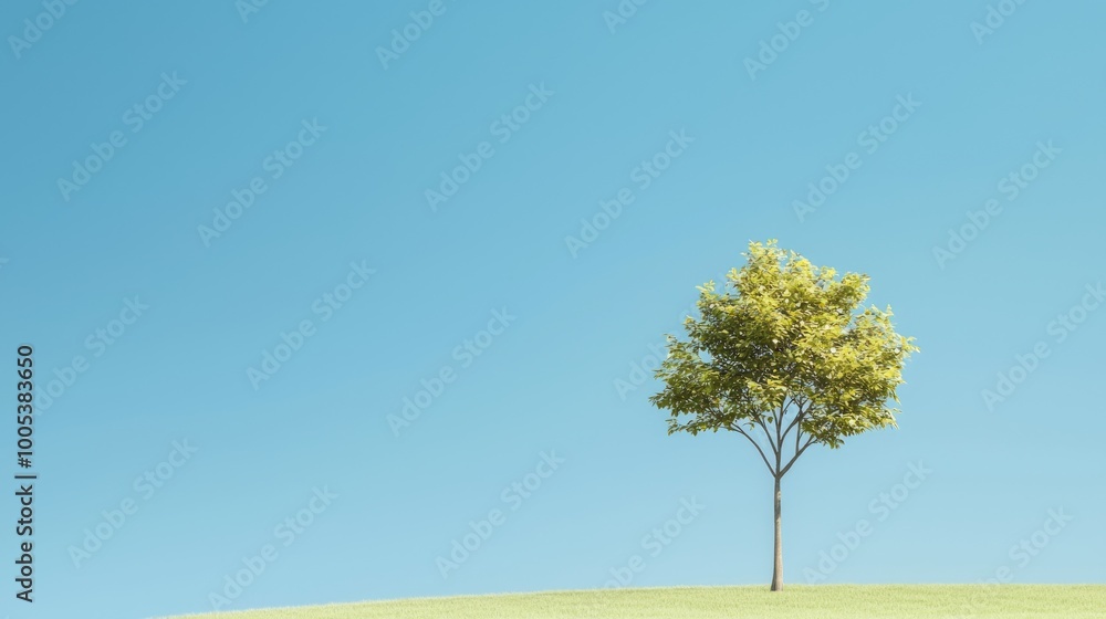 Serene Solitude - Vibrant Tree with Bright Leaves Against Clear Blue Sky Serene Solitude - Vibrant Tree with Bright Leaves Against Clear Blue Sky