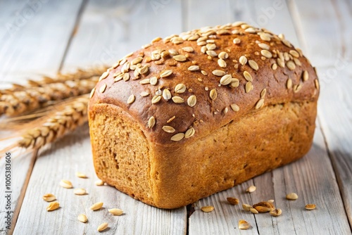 Round oat bread sweetened with panela displayed on white wood photo