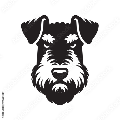 Airedale Terrier Dog Face Clipart Design - Dog Head Logo - Airedale Terrier Vector illustration in black and white
