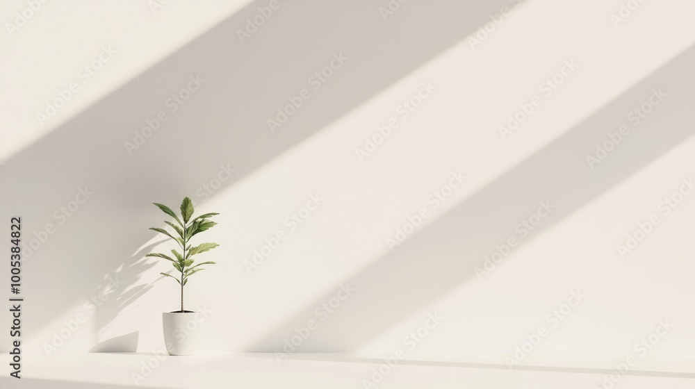 Serene Minimalist Workstation with Potted Plant and Scattered Leaves for Natural Aesthetic Serene Minimalist Workstation with Potted Plant and Scattered Leaves for Natural Aesthetic