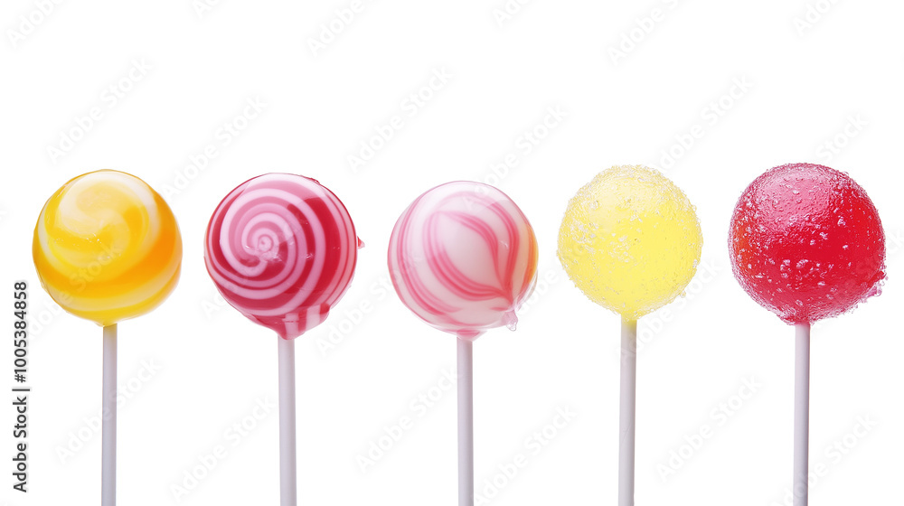 A row of lollipops with different colors and flavors A row of lollipops with different colors and flavors