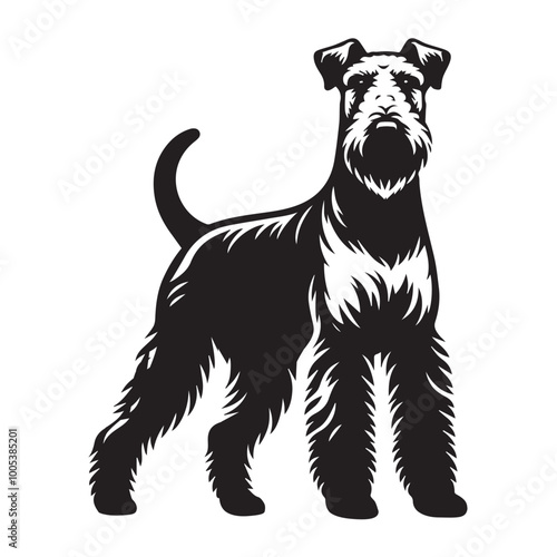 Airedale Terrier Dog  Standing Vector illustration black and white
