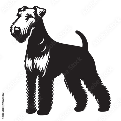 Airedale Terrier Dog  Standing Vector illustration black and white
