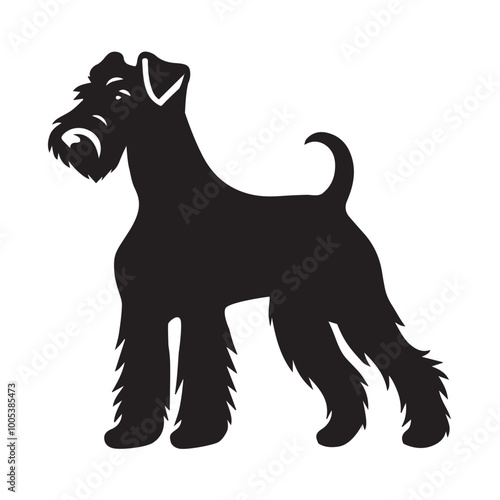 Airedale Terrier Dog  Standing Vector illustration black and white
