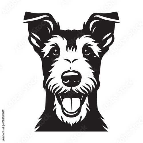 Airedale Terrier Dog Face Clipart Design - Dog Head Logo - Airedale Terrier Vector illustration in black and white
